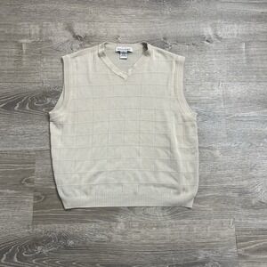 Anthology Men's Sweater Vest M 100% Silk Knit Preppy Classic V Neck Beige